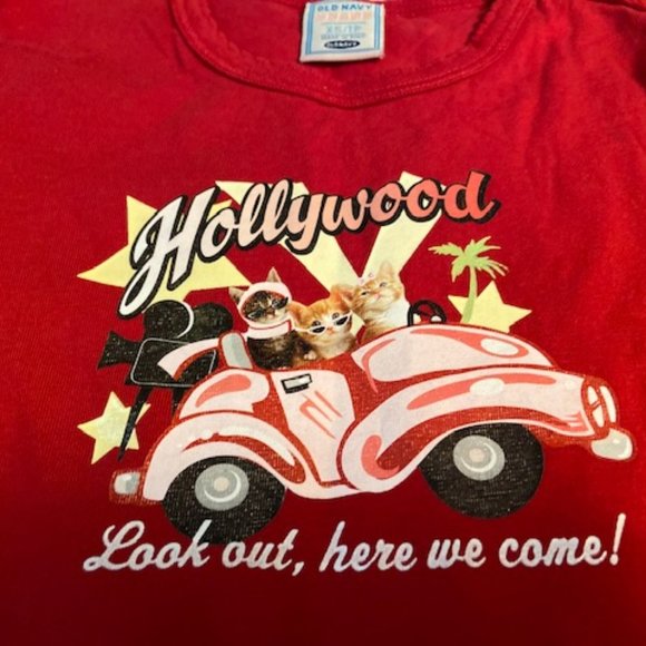 2/$25 Old Navy red LS shirt with Hollywood Cats Girls Size XS Vintage - Picture 3 of 14